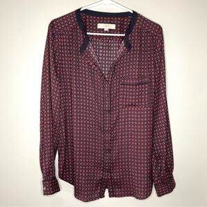 Ann Taylor Loft Semi-Sheer Collarless Blouse Size L